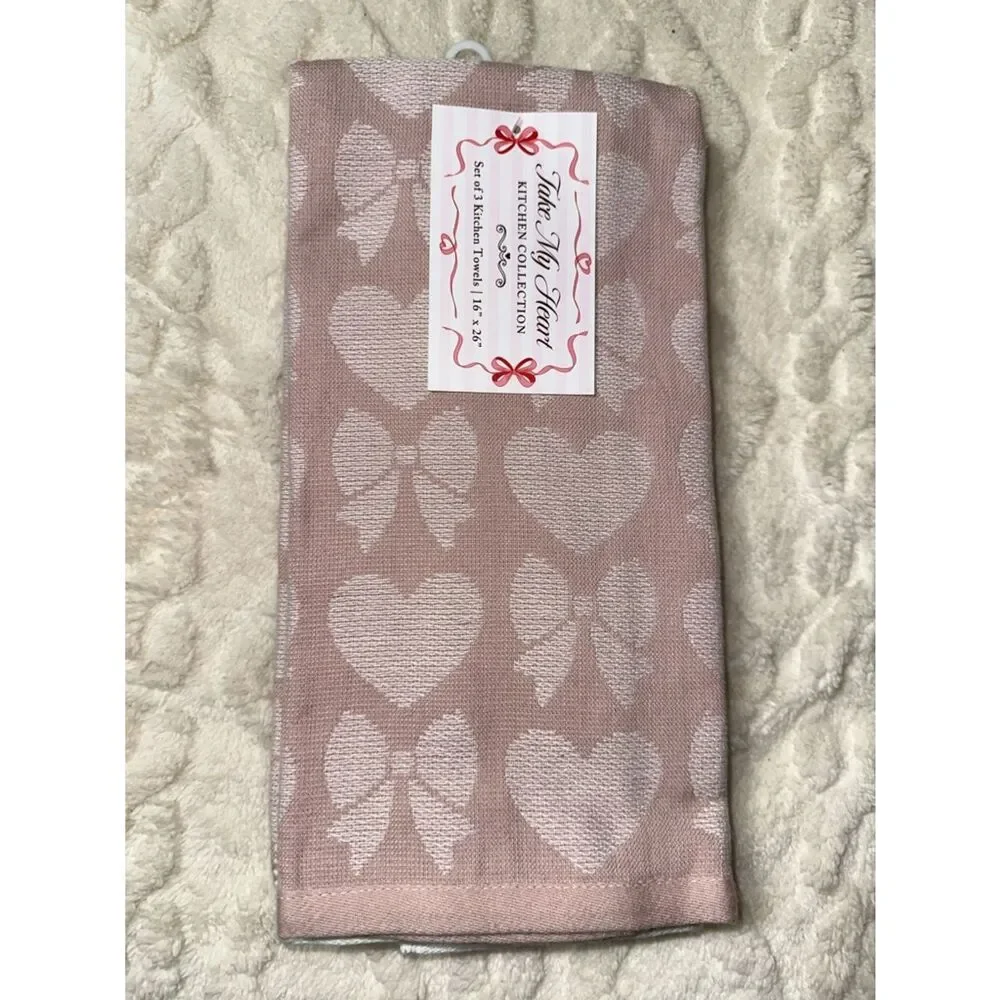 Valentine’s Day Pink White Hearts Bows Cotton Tea Kitchen Towels 2 pack